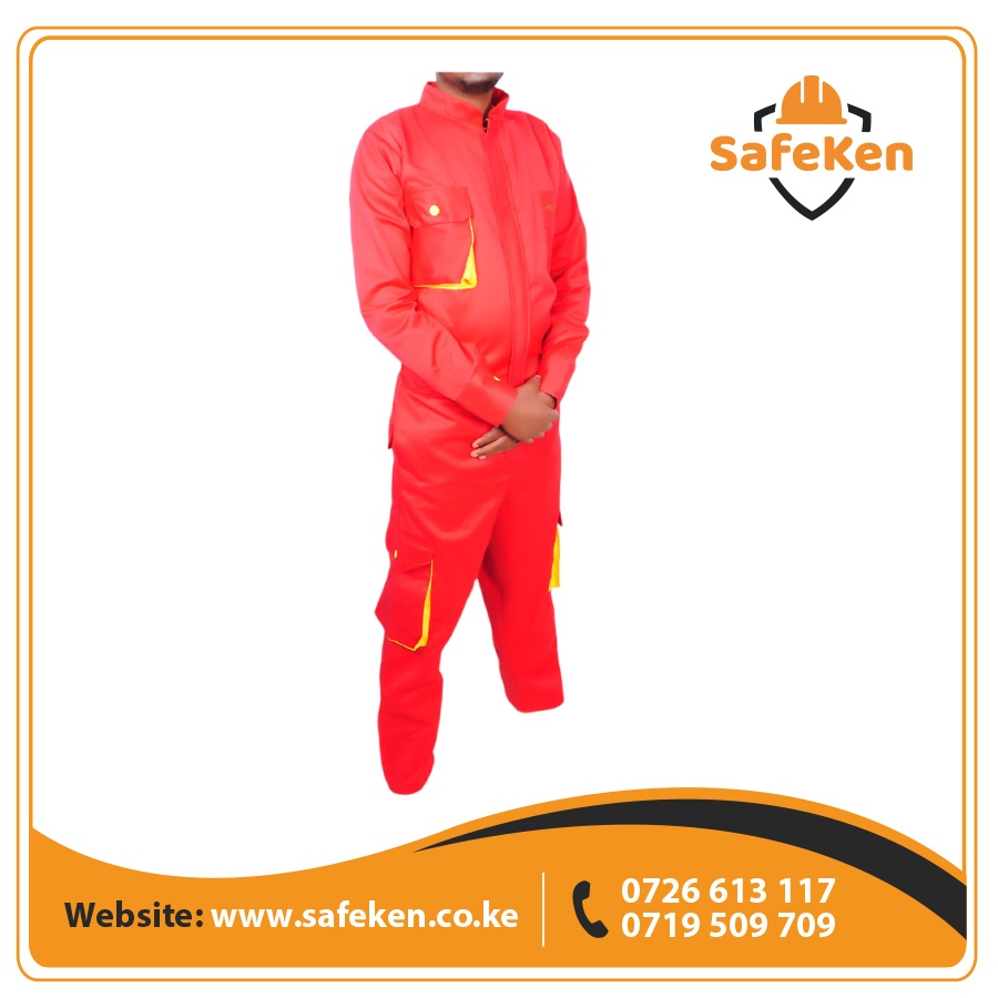 Red Twill Cargo Overalls